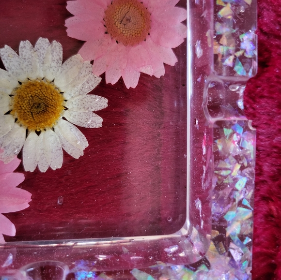 Handcrafted Flowers Candy Dish Ashtray Resin Art Stars Glitter - Picture 11 of 13